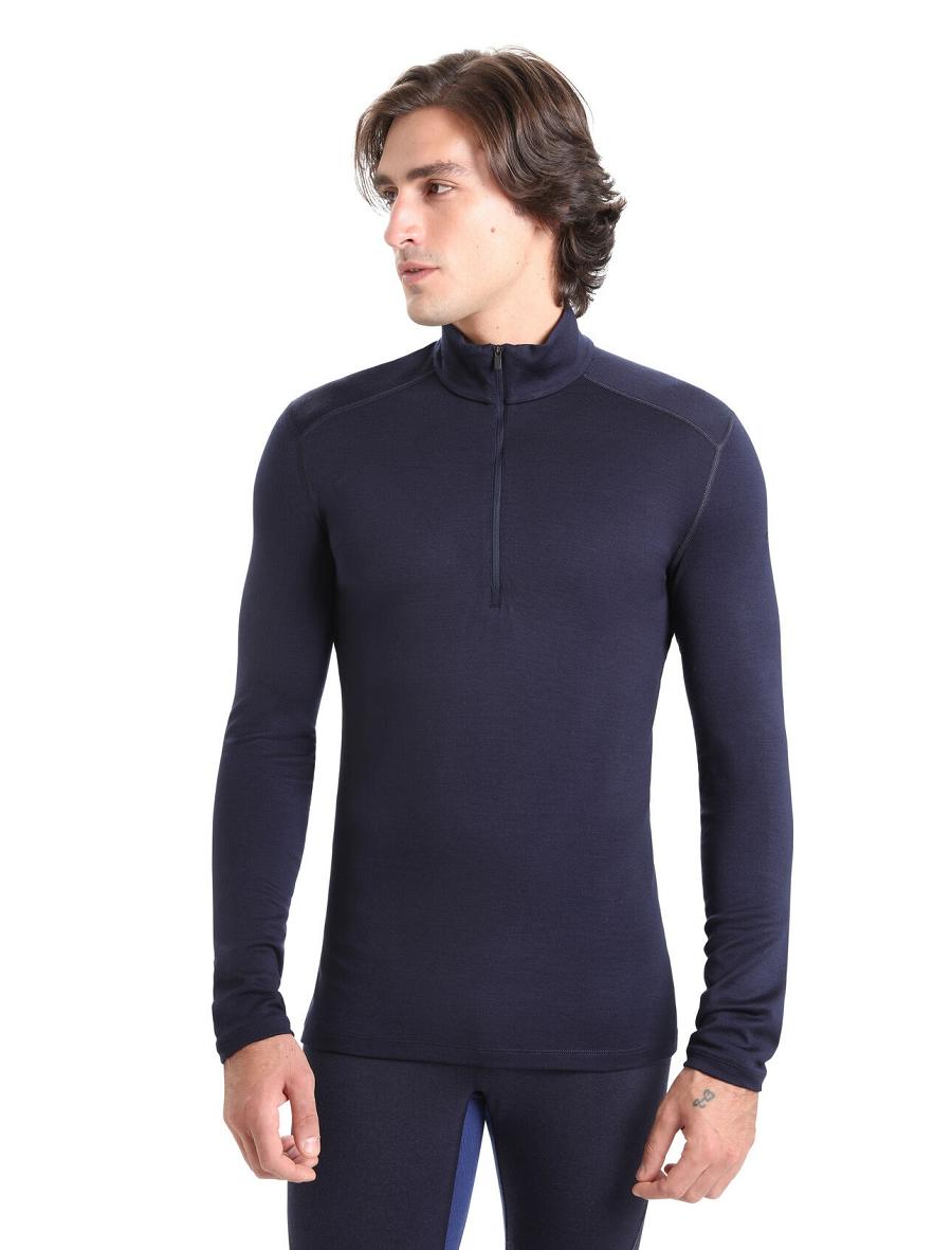 Icebreaker Merino 260 Tech Long Sleeve Half Zip Thermal Top Férfi Base Layers Sötétkék | HU 1385OKIR